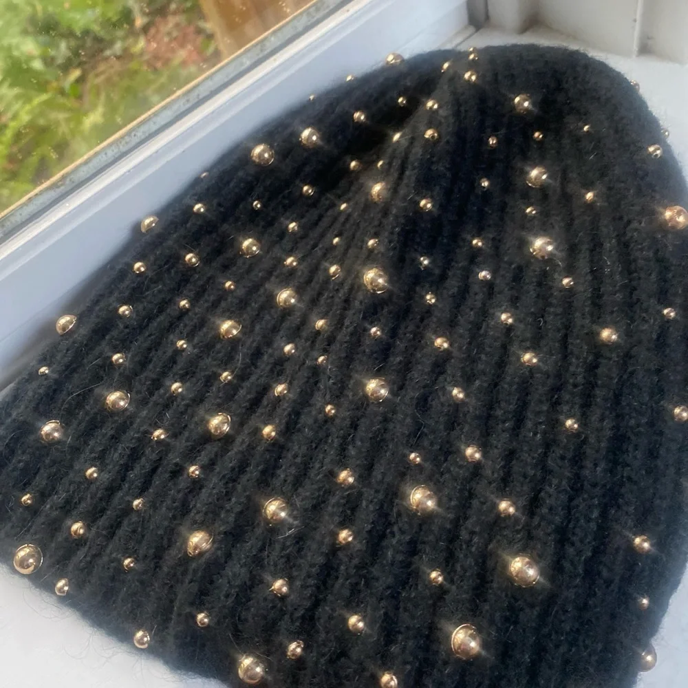 Jennifer Behr Black Mohair Studded Beanie